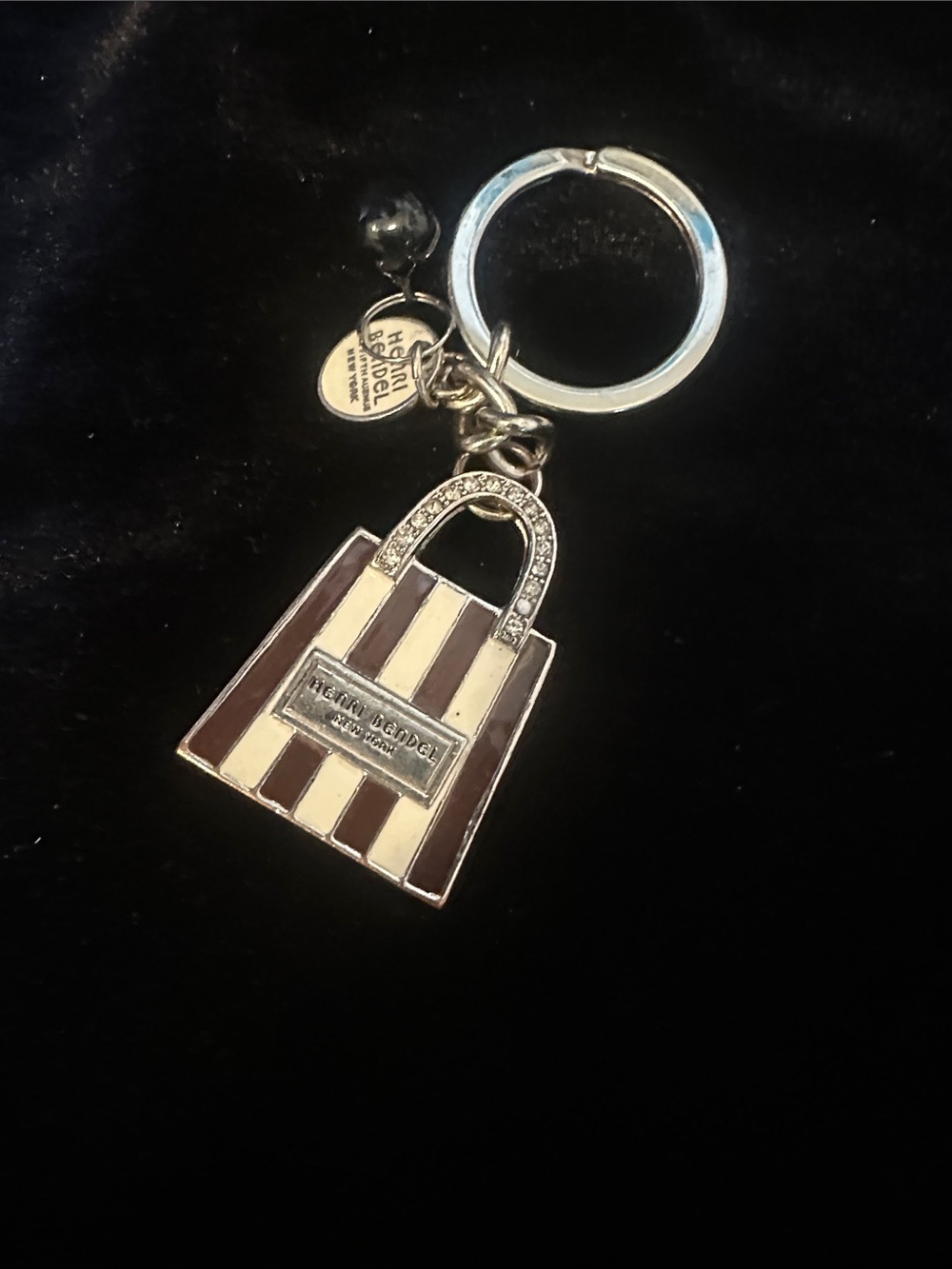 Rare Limited Edition Henri Bendel Brown & White Enamel Bag Keychain